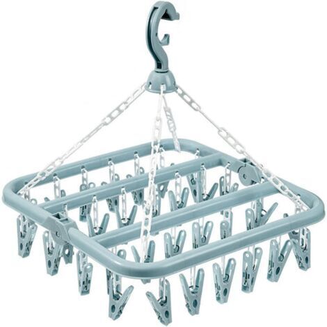 Pr Ersandy – Etendoir à suspendre pliable avec 32 clips – Pour chaussettes, sous-vêtements, serviettes – Polypropylène résistant à la rouille (1/5)