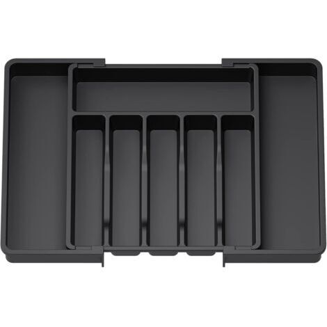 Pr Range Couverts, Plateau d'Ustensiles Extensible pour Tiroir, Organisateur de Tiroir Réglable pour la Cuisine, Rangement Compact en Plastique pour contenir des Cuillères, Fourchettes, Noir (1/5)