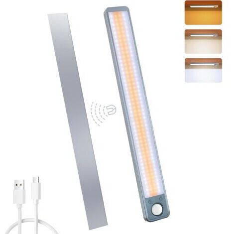 Pr Lampe de Placard, Rechargeable LED Cuisine Detecteur Mouvement avec 3 Modes de Capteur/3 Couleurs/Gradable, Éclairage LED sous Meuble Lumière Sans Fil avec Batterie Longue Durée à Armoire (1/5)