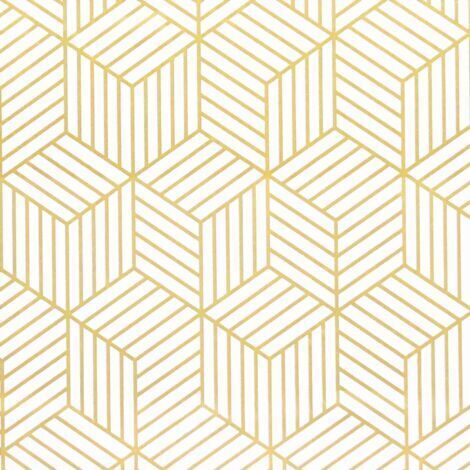 Pr Papier peint autocollant à rayures géométriques de l'hexagone doré - Papier peint autocollant - Pour meubles - Doré et blanc - 45 x 500 cm - Papier cadeau de Noël (1/5)