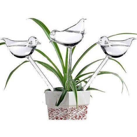 Pr Lot de 3 globes d'arrosage en verre avec pointes d'auto-arrosage en forme d'oiseau pour plantes, intérieur et extérieur (1/5)