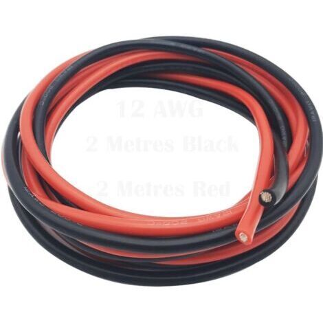 Pr Fil de silicone de 12 AWG, fil flexible de silicone du fil de cuivre étamé résistant à hautes températures pour voiture RC, drone etc (2 mètres noir et 2 mètres rouge) (1/4)