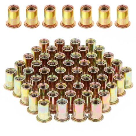 Pr 100 Pièces Écrou à Rivet M8 Fileté à Tête Plate, Écrous à Riveter Fileter en Acier au Carbone Zingué, Assortiment M8 Rivet Inserts Filetés pour Métal Plastique (14 mm x 18 mm) (1/5)