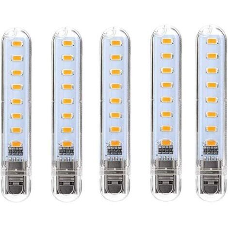 Pr Lampe LED USB, LED Mini Portable USB Lampe, 5 Pièces Lumière De Clavier D'ordinateur, Pour PC, Ordinateur, Batterie Externe (Blanc froid) [Classe énergétique G] (1/4)