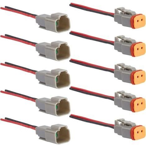 Pair Lot de 5 connecteurs DT étanches 2 broches – Câble 16AWG – IP65 pour moto, camion, bateau – Installation rapide et sécurisée (1/4)