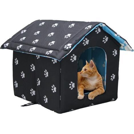 Pair Niche pour chat extérieure pliable – Tissu Oxford imperméable – Coussin amovible – Dimensions 45x38x35cm – Résistant aux intempéries (1/5)