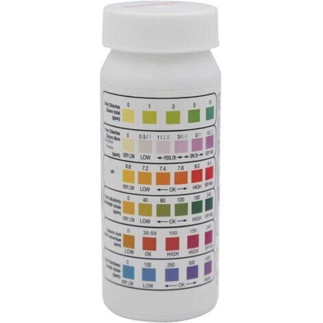 Pair Bandelettes de test 6 en 1 pour piscine – Analyse chlore total, chlore libre, pH, alcalinité, acide cyanurique, dureté – 50 pièces - 50pcs (1/4)