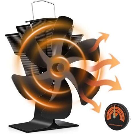 Pair Ventilateur silencieux pour poêle à bois – 6 pales en aluminium anodisé – Protection contre la surchauffe – Efficacité thermique optimale