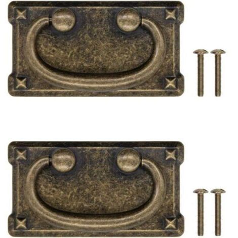Pair Lot de 2 poignées de tiroir anciennes pliables, design en fer bronze, pour portes coulissantes, commodes, cuisines, buffets, coffres, etc. vintage maison de campagne rétro (1/4)