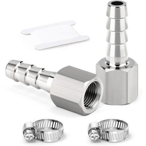 Pair 2 pièces raccords embout cannelé acier inox 304, embout 8 mm vers filetage femelle BSP 3/8\", raccord compression eau, carburant, air