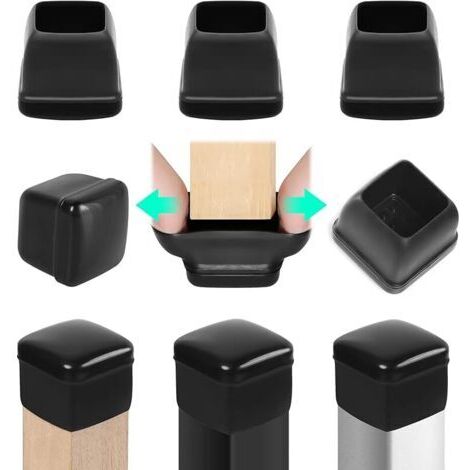 Pair 24 pcs Embouts pour Pieds de Chaise 28-33 mm avec Fond en Téflon, Protection Pied de Chaise Carré Silicone Couvre-jambes de Meuble, Patins en Téflon 1,25\" pour Résistants Rayures et Élastique (1/5)