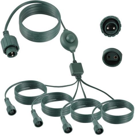 Pair Rallonge de guirlande lumineuse 72in, 1 à 4 Répartiteur de Guirlande Lumineuse avec Interrupteur à pied, 2 Broches Connecteur Guirlande Lumineuse Noel pour Rideau guirlande Lumière Extérieure (1/5)