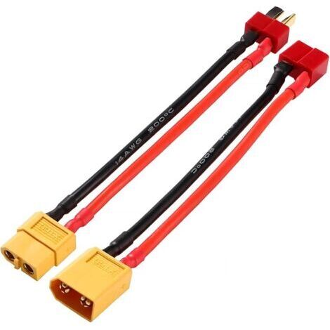 Pair Adaptateurs T-Plug Mâle vers Femelle XT-60 et Adaptateurs XT-60 Mâle vers Femelle T-Plug, avec 10cm 14AWG Câble en Silicone, pour RC Batterie Chargeur ESC (1/5)