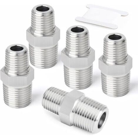 Pair 5 pièces raccords hexagonaux mâles réducteurs en acier inoxydable 304, adaptateur réducteur fileté BSP 1/2\" x 1/4\" pour plomberie, conduites d'eau et de gaz (1/5)