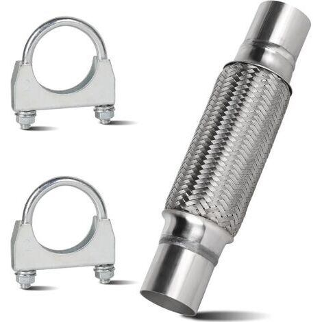 Pair Tuyau d'échappement Flexible de 50 mm, Raccord de Tuyau en Acier Inoxydable 200mm x 300 mm avec 2 Colliers de Serrage, Pièces de Montage pour Echappement Voiture