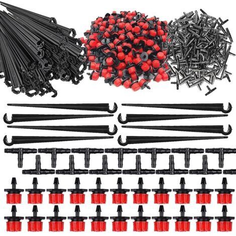Pair 300pcs Goutteurs Irrigation Réglable + Tee Joint de Tuyau +Piquet de Support pour Kit Système d'irrigation de Bricolage Goutte Automatique (1/5)