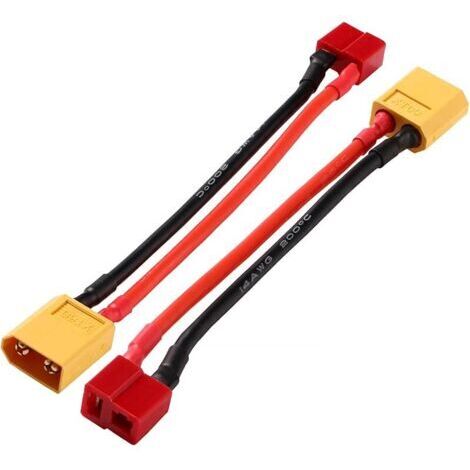 Pair 2 Pièces Adaptateurs XT-60 Mâle vers Femelle T-Plug, Adaptateur de Connecteur Mâle Prise XT60 à Connecteur Femelle Fiche T-Plug, avec 10cm 14AWG Câble en Silicone, pour RC Batterie Chargeur ESC (1/5)