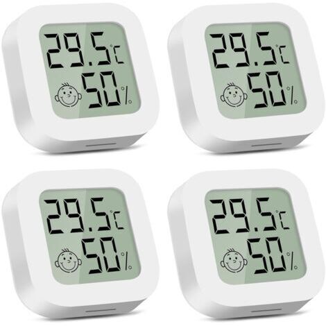 Pair Thermomètre hygromètre interieur, 4 Pièces Mini Thermometre Digital, Moniteur de Température pour Chambre de Bébé, Bureau, Salon, Serre, Rangement, Sous-sol, Cave à Vin (Blanc) (1/5)