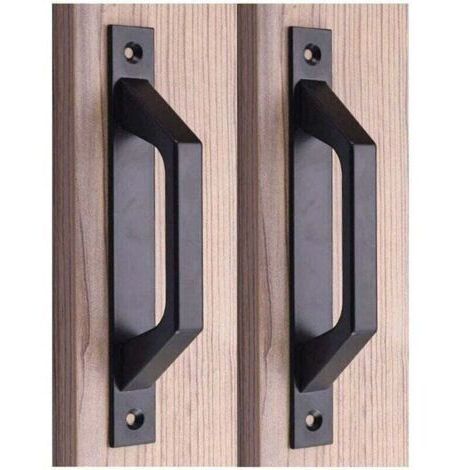 Pair Coffret de forets (D black) pour perceuse Poignée en bois 19.6cm de traction de porte de porte de grange de poignée de porte de porte coulissante en acier au carbone (1/4)