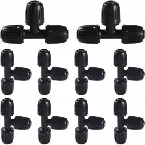 Pair 10 Pièces16mm Raccords D'irrigation Goutte à Goutte, Connecteur de Tuyau en T Barbelé, Connecteur de Tuyau D'irrigation, Connecteur D'Irrigation Goutte à Goutte, pour Jardin, Pelouse (Noir) (1/5)