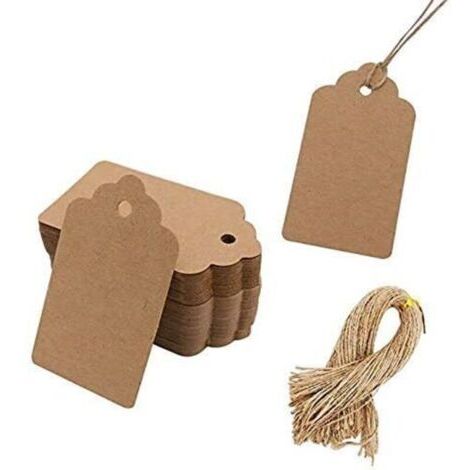 Pair 100pcs étiquettes-cadeaux en papier kraft avec ficelle, étiquettes de sacs-cadeaux vierges étiquettes de prix (marron) (1/4)