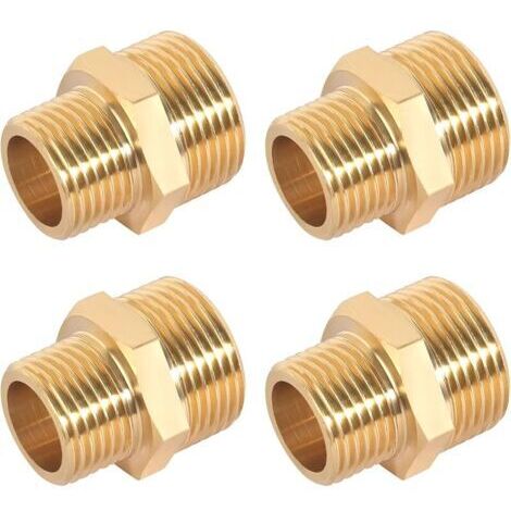 Pair Réduction en Laiton, 4 Pièces de Réduction 3/4 à 1/2 Double Mamelon en Laiton Mâle, 1/2 Pouce à 3/4 Pouces Adaptateur, Durablement Approprié pour les Réducteurs de Tuyaux D'eau (20 x 25 mm)