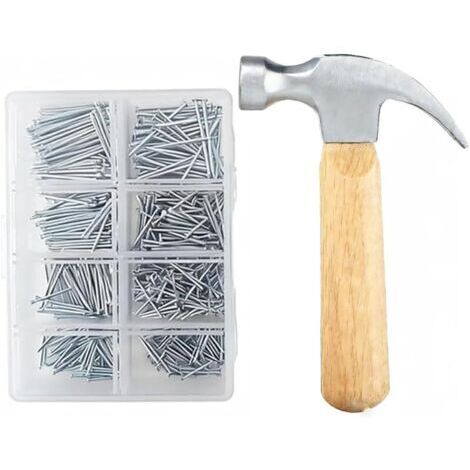 Pair Assortiment de 560 petits clous pour accrocher des photos, pour le bricolage, le travail du bois, la construction, les réparations, arrache-clous et marteau de conduite (1/5)