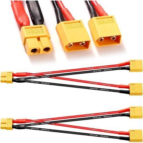 Pair 2 Pièces XT60 Câble de Connecteur de Batterie Parallèle, XT60 Câble Adaptateur de Câble Parallèle 1 Femelle à 2 Mâles 16AWG, XT60 Câble Double Extension Y Répartiteur, pour RC Lipo (1/5)