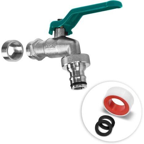 Pair Robinet de Jardin 1/2\" et 3/4\" en Laiton avec Raccord de Tuyau - à Boisseau Sphérique Résistant au Gel avec Bande d'Étanchéité (Vert) (1/5)