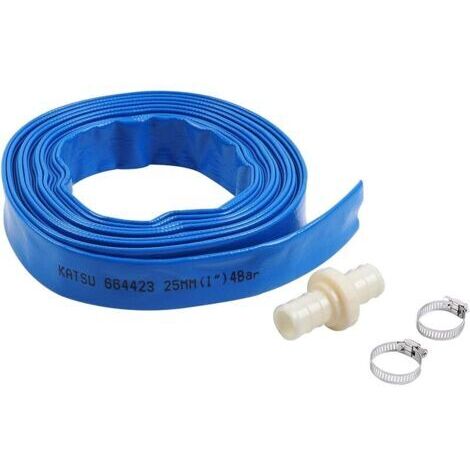 Pair KATSU Layflat Tuyau de Refoulement 10 m x 25 mm, avec 2 Clips et Connecteur, Convient aux Pompes Submersibles et Pompes à eau pour étang de Drainage, Irrigation de Jardin, Piscine, Bleu 664423 (1/5)