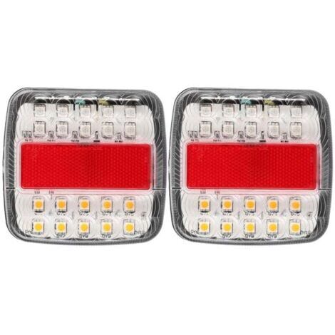 Pair 2 pièces 12V/24V 20LED feux arrière Double couleurs pour camion remorque (couvercle de lampe blanc) (1/4)