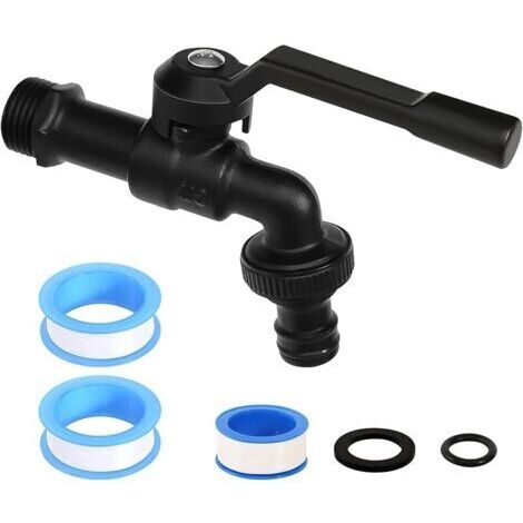 Pair Robinet de Jardin, 1/2\" Robinet Exterieur Jardin avec Adaptateur, Robinet D'eau en Laiton pour La Maison Et Le Jardin Noir (1/5)