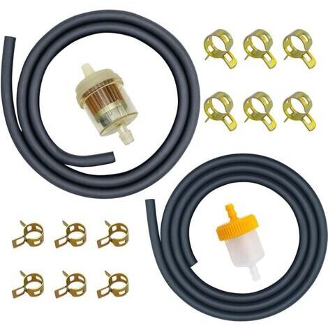 Pair Kit Durite Essence 3/16\" & 1/4\" (5mm & 6mm) + Filtre + 12 Colliers, 1m+1m Tuyaux Carburant pour Tondeuses Mini Motos Kart ATV 196cc 212cc (1/5)
