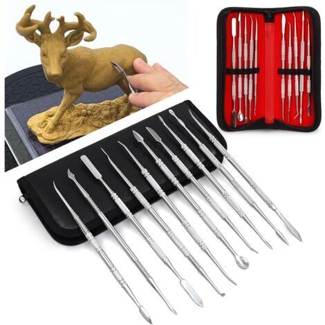 Pair 10 Pcs Outils de Sculpture de Cire en Acier Inoxydable,Double Extrémité pour Sculpter,Outils de Poterie Sculpture Outil de Sculpture Argile pour Sculpter la Cire, l'argile et la Sculpture (1/5)
