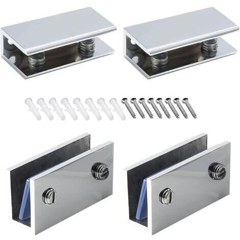 Pair Lot de 4 Pinces à Verre Pince Verre Inox 304 Poli Pince à Verre Support étagère en Verre Réglable Clips de Fixation pour Vitre de Verre 8-12 mm pour Fenêtre de Main Courante Descalier de Balustra