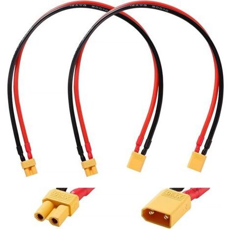 Pair 2 Pièces Câbles D'extension XT30, XT30 Connecteur Mâle à Femelle avec 30cm 14AWG Câble en Silicone, Câble D'extension Adaptateur XT30, pour Batterie LiPo RC