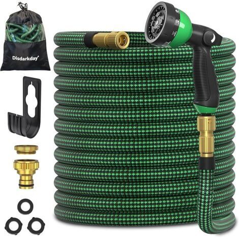 Pair Tuyau Arrosage Extensible 30m/100ft, Tuyau D’arrosage Extensible avec 1/2\" et 3/4\" Adaptateurs, 10 Modes d'Arrosage, Latex Triple Épaisseur Durable avec Raccords et Sac, Vert (1/5)