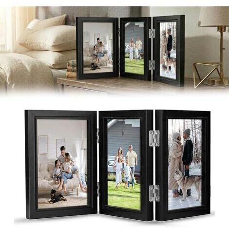 Pair Cadre Photo Pêle-Mêle Pliable en Bois pour 3 Photos 10x15 cm : Triptyque Photo Décoratif pour Bureau, Famille, Mariage, Anniversaire et Cadeau (1/5)