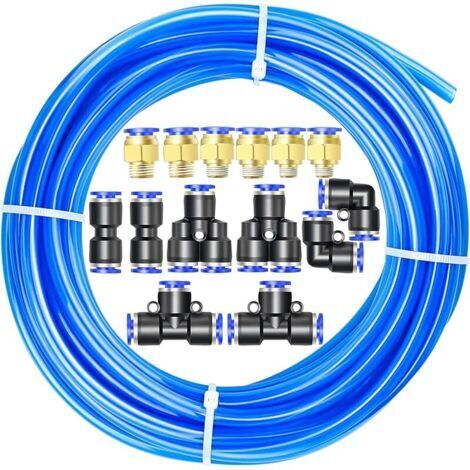 Pair Kit de tuyau à air en polyuréthane PU, 10M de tuyau à air PU bleu, 4 mm OD x 2,5 mm ID avec 14 raccords (1/5)
