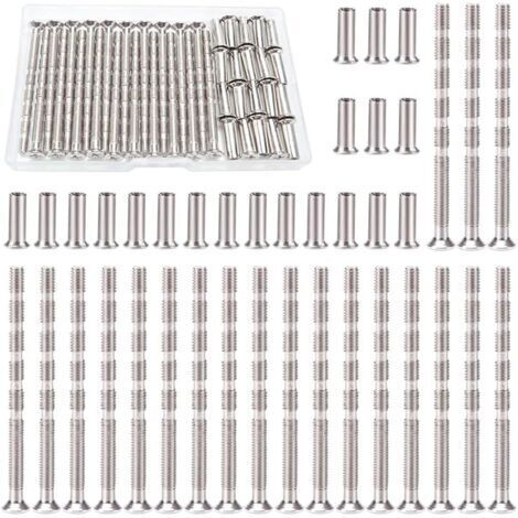 Pair 20 Pièces Vis Poignee Porte M4, Vis de Connexion avec Boulon Kit, Boulons de Connexion et Manchon, Liaison Meuble Nickelée pour Écussons, Poignée de Porte, Armoire, Tiroirs (1/5)