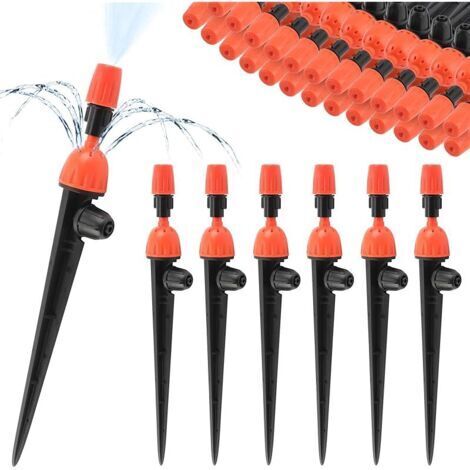 Pair Lot de 30 micro-goutteurs d'irrigation pour tube de 4/7 mm, kit d'irrigation goutte à goutte avec débit d'eau verrouillable réglable à 360 degrés pour système d'arrosage (orange) (1/5)