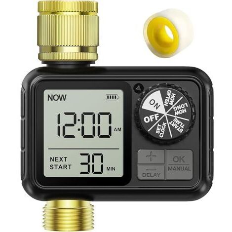 Pair Ordinateur d'irrigation, minuteur d'arrosage avec Retard de Pluie/Mode Automatique et Manuel, IPX5 étanche/Grand écran LCD, minuterie d'eau pour Jardin, pelouse (1 Sorties 2T) (1/5)