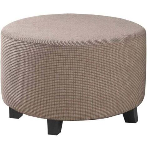 Pair Housse de pouf en jacquard extensible (gris, petit), housse de repose-pieds, housse de protection de meubles, housse de tabouret avec fond élastique antidérapant (1/4)