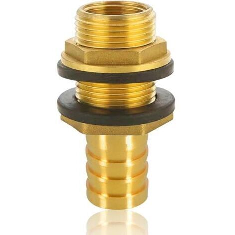 Pair Traversée de réservoir en laiton avec douille, traversée de tonneau de pluie filetage extérieur 3/4 pouce x filetage intérieur 1/2 pouce avec douille de tuyau raccord de tuyau 19mm, pour tonneau (1/5)