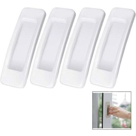 Pair Poignée de porte coulissante autocollante blanche en 4 parties, adaptée aux armoires, balcons et portes coulissantes (1/4)