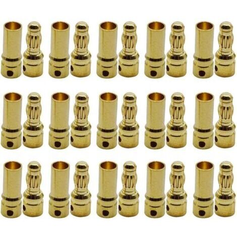 Pair 15 Paires 3.5mm Plaqué Or Connecteur Bullet, 3.5 mm Banane Fiche Remplacement de Connecteurs Bullet Mâle Femelle pour Batterie RC Lipo (1/5)
