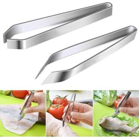 Pair Pince à arêtes, pince à poisson professionnelle, éplucheur d'arêtes en acier inoxydable, pince à poisson en deux parties, pince à poisson plate, pince de chef, pince courbée, pince plate (1/4)