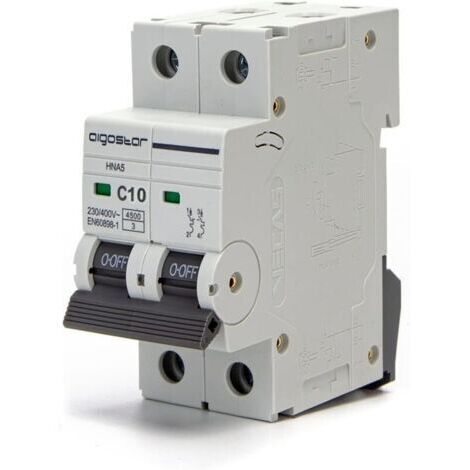 Pair Disjoncteur automatique de ligne à fusibles 2P, 10 A, 6 kA, 74,5 mm x 35,5 mm x 81 mm, blanc (1/4)