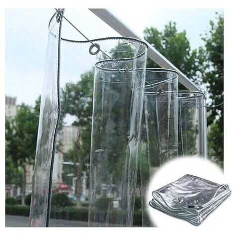Pair Bâche transparente, bâche imperméable en PVC transparent de 0,3 mm d'épaisseur, boutonnière en métal antirouille, utilisée pour les terrasses extérieures, espacement des trous 50 cm (1/4)