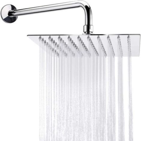Pair Pommeau de douche haute pression, grand pommeau de douche carré en acier inoxydable 304 avec tube de 30 cm, pommeau de douche fixe pour salle de bain, économie d'eau (1/4)